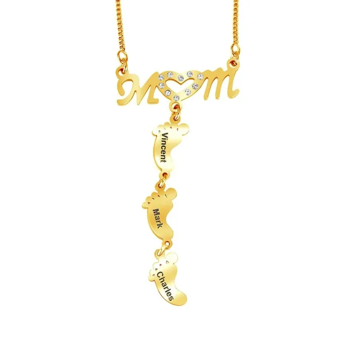 Collier Personnalisé avec Nom de Maman, Pendentif de Pied de Bébé