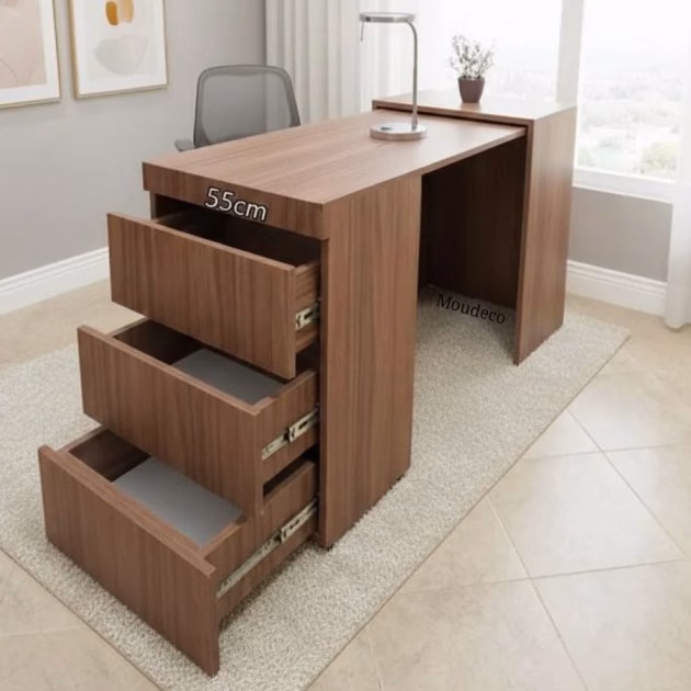 Bureau Pliable avec 3 Tiroirs