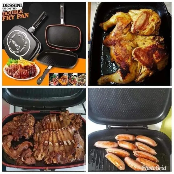 ⁦DOUBLE GRILL PAN DESSINI 36 cm+(حاقن الصلصة لجميع انواع اللحوم)⁩ - الصورة ⁦2⁩